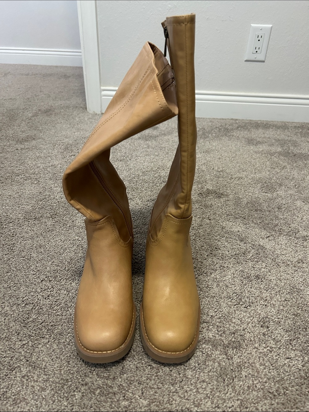 Classic Tan faux leather Mid-Calf Heeled Boots - Picture 2 of 7